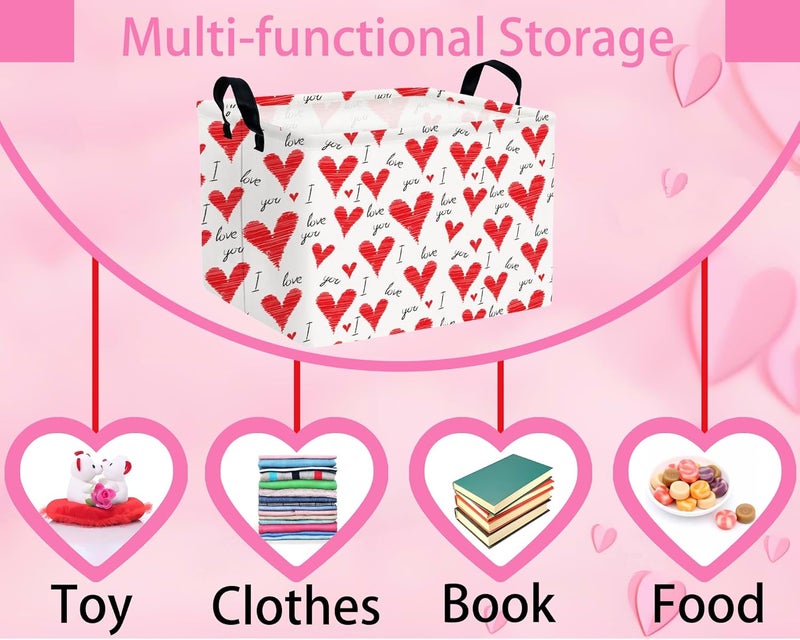 BOOHIT Valentines Day Basket Large Foldable Heart Shaped Storage Box for Gifts Kids Empty Storage Bins Rectangular Toy Organizer Decor (Water Pattern Love) - Image 4